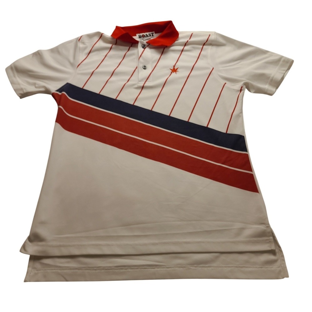 Boast USA Men's Polo Shirt M White Red Navy Striped Performance Short Sleeve